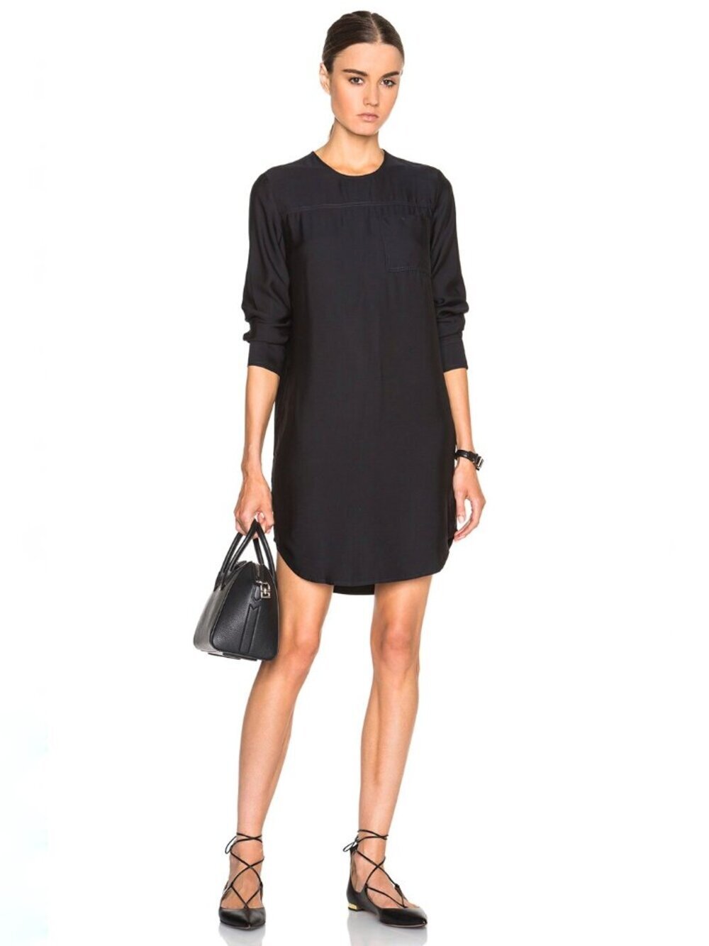 JAMES PERSE Black Sanded Satin Long Sleeve Tunic Dress, Size 0/XS